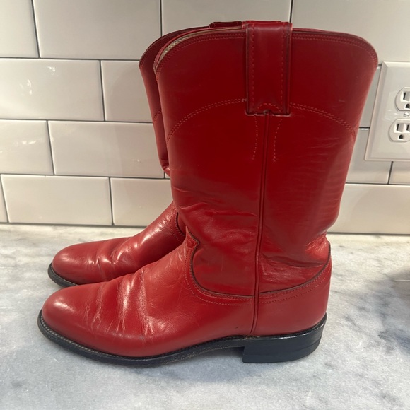 Justin L3055 Womens 7 B Red Leather Round Toe Ropers Western Cowboy Boots - Picture 3 of 8